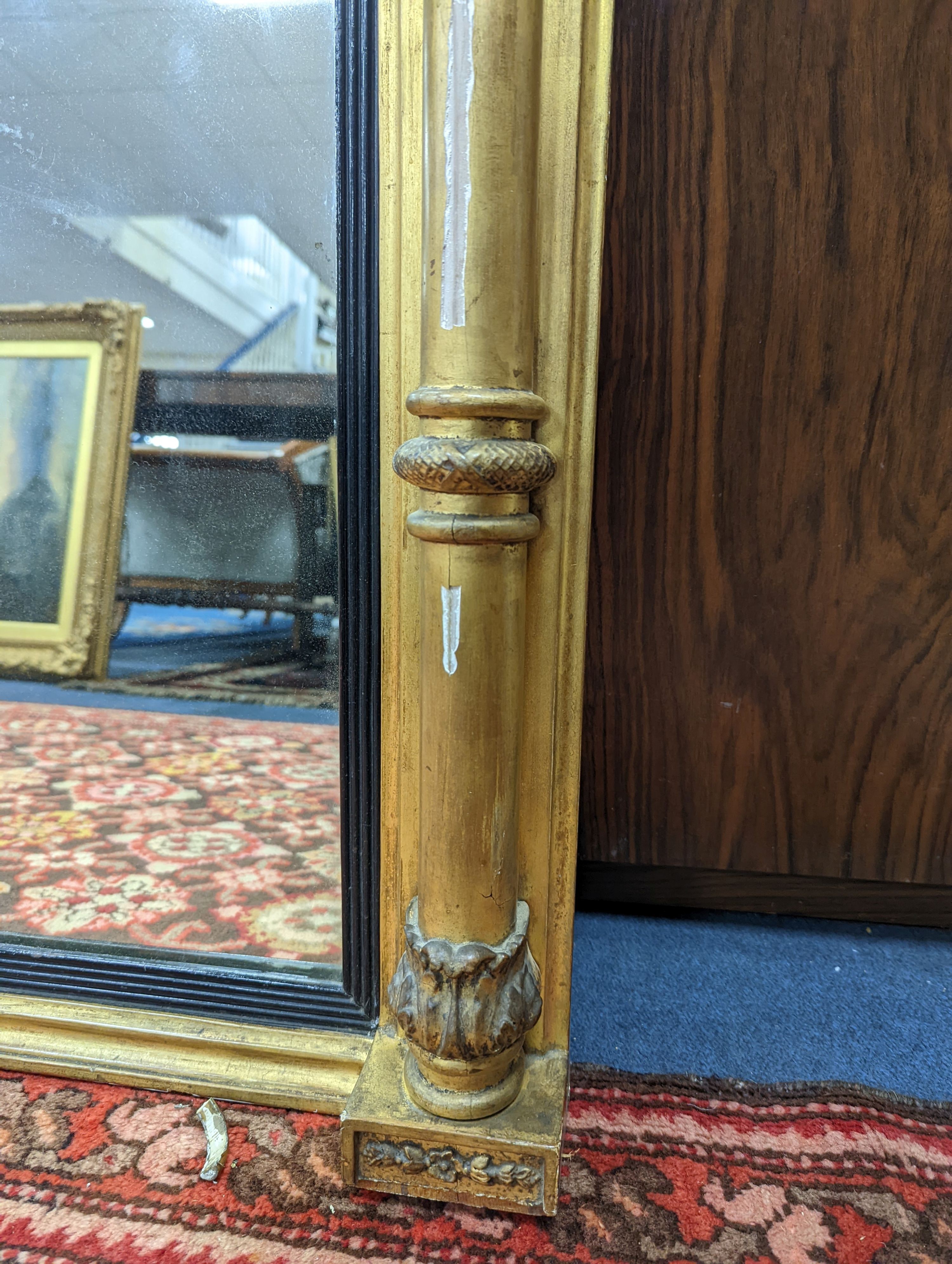 A Regency giltwood and gesso overmantel mirror, width 124cm, height 70cm